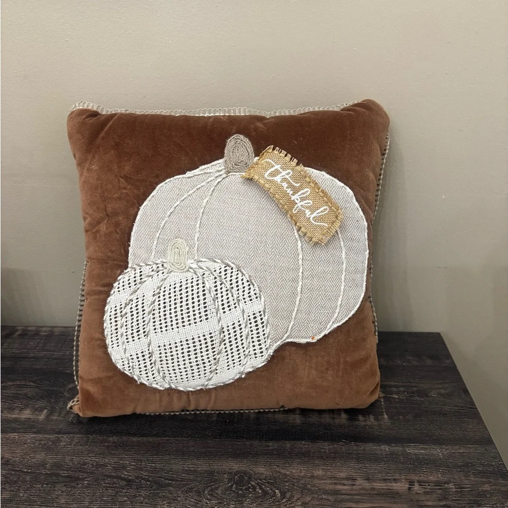 Brown and Cream Pumpkin Throw Pillow